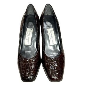 👠👜 ETIENNE AIGNER‎ Croc Leather Pumps | 90s Block Heel Old Money Chic Sz 8M